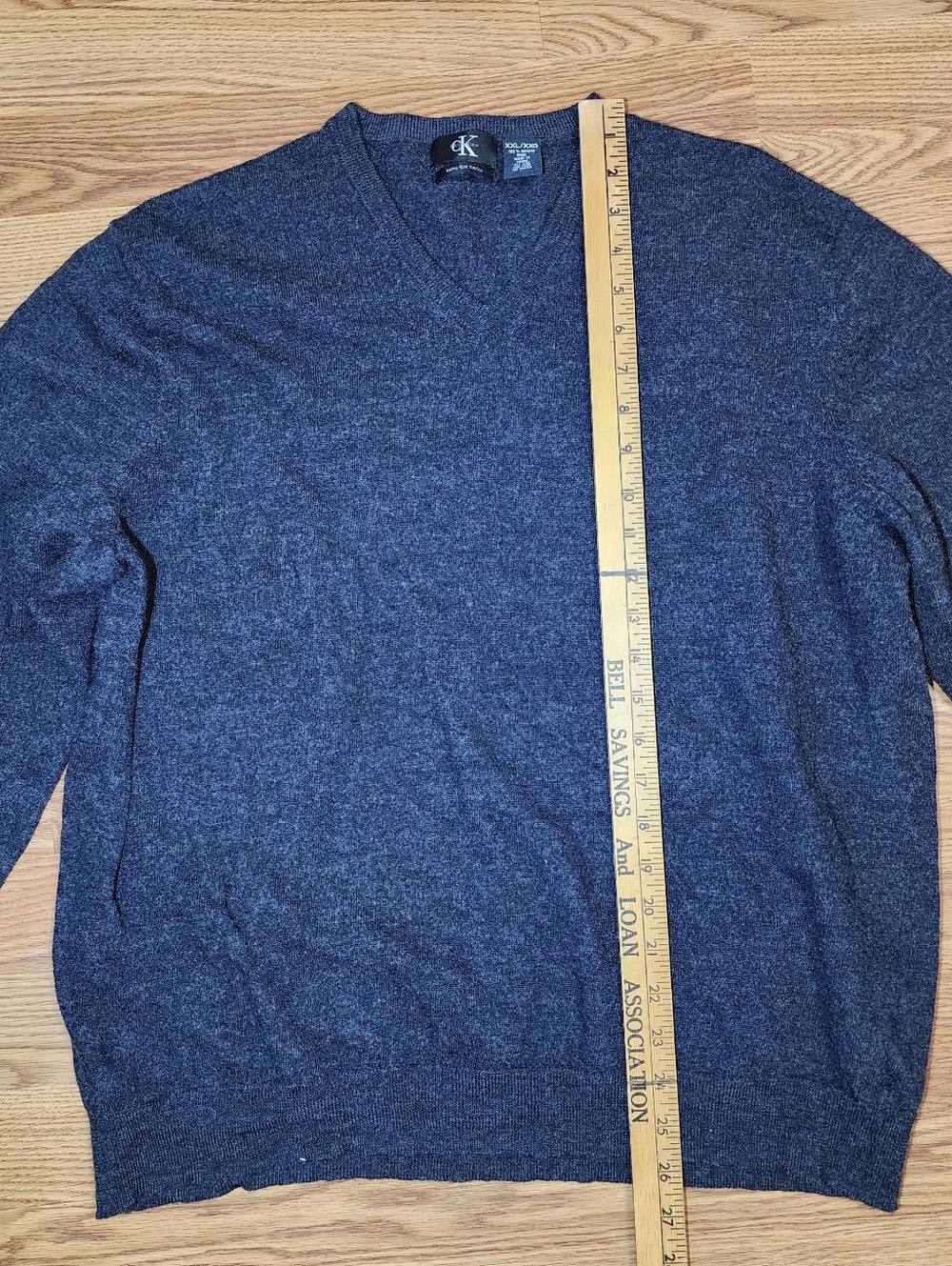 Calvin Klein Extra Fine Merino Knit V-Neck Sweater Mens 2XL Charcoal Gray Jumper - Picture 5 of 8